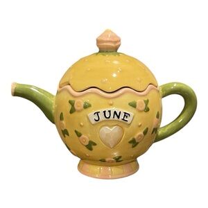Mart Engelbreit Mini Teapot Yellow Pink Flowers Dots June Pearl